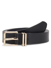Tommy Hilfiger Black Square Buckle Logo Keeper Leather Belt - Image 1 of 4