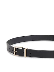 Tommy Hilfiger Black Square Buckle Logo Keeper Leather Belt - Image 3 of 4