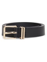 Tommy Hilfiger Black Square Buckle Logo Keeper Leather Belt - Image 4 of 4