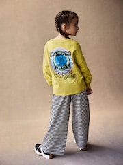 Ochre Yellow Long Sleeve 100% Cotton Graphic Top and Check Wide Leg Set (3-16yrs) - Image 1 of 8