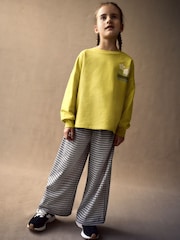 Ochre Yellow Long Sleeve 100% Cotton Graphic Top and Check Wide Leg Set (3-16yrs) - Image 2 of 8