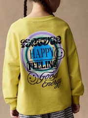 Ochre Yellow Long Sleeve 100% Cotton Graphic Top and Check Wide Leg Set (3-16yrs) - Image 3 of 8