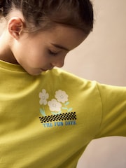 Ochre Yellow Long Sleeve 100% Cotton Graphic Top and Check Wide Leg Set (3-16yrs) - Image 4 of 8