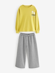Ochre Yellow Long Sleeve 100% Cotton Graphic Top and Check Wide Leg Set (3-16yrs) - Image 5 of 8