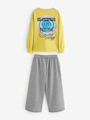 Ochre Yellow Long Sleeve 100% Cotton Graphic Top and Check Wide Leg Set (3-16yrs) - Image 6 of 8