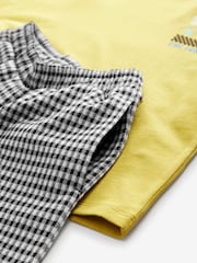 Ochre Yellow Long Sleeve 100% Cotton Graphic Top and Check Wide Leg Set (3-16yrs) - Image 7 of 8