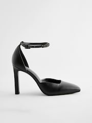 Black Forever Comfort® Square Toe Chain Ankle Strap Heels - Image 2 of 5
