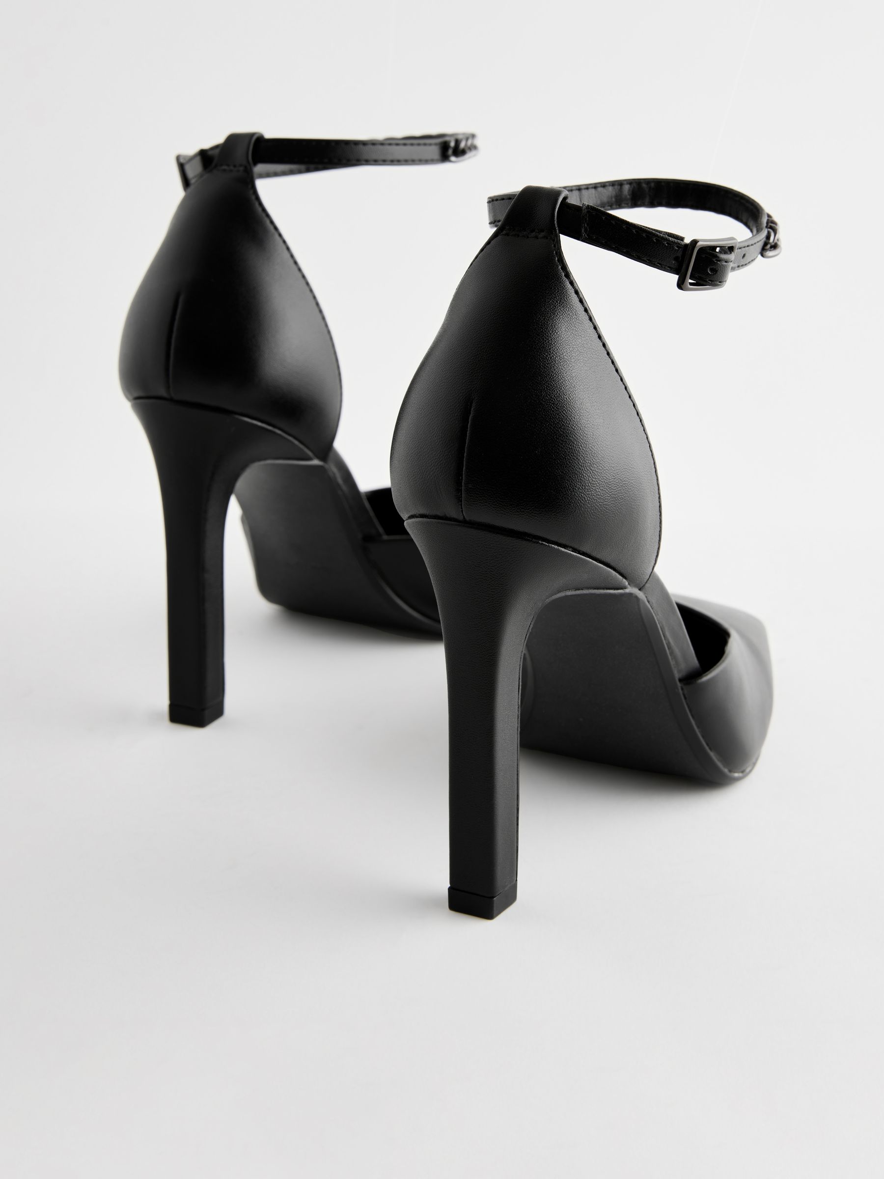 Buy Black Forever Comfort® Square Toe Chain Ankle Strap Heels from