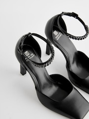 Black Forever Comfort® Square Toe Chain Ankle Strap Heels - Image 4 of 5