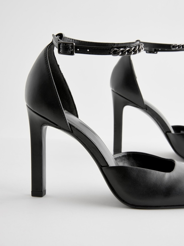 Black Forever Comfort® Square Toe Chain Ankle Strap Heels - Image 5 of 5