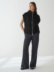 Black Zip Up Sleeveless Textured Knitted Gilet Vest Jacket - Image 2 of 7