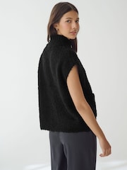 Black Zip Up Sleeveless Textured Knitted Gilet Vest Jacket - Image 4 of 7