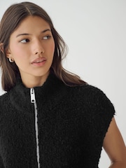 Black Zip Up Sleeveless Textured Knitted Gilet Vest Jacket - Image 5 of 7