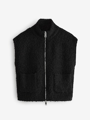 Black Zip Up Sleeveless Textured Knitted Gilet Vest Jacket - Image 6 of 7