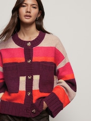 Red Berry Soft Touch Button Up Pocket Knitted Cardigan - Image 1 of 8