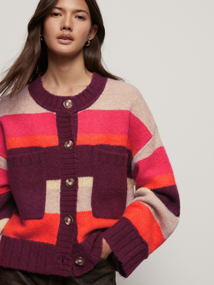 Red Berry Soft Touch Button Up Pocket Knitted Cardigan - Image 1 of 8