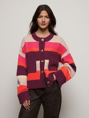 Red Berry Soft Touch Button Up Pocket Knitted Cardigan - Image 3 of 8
