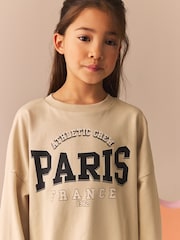 Ecru Oversized 100% Cotton Sweat and Check Barrel Leg Joggers Set (3-16yrs) - Image 4 of 8