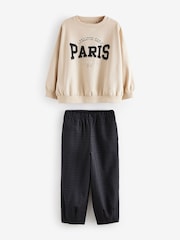 Ecru Oversized 100% Cotton Sweat and Check Barrel Leg Joggers Set (3-16yrs) - Image 5 of 8