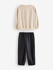 Ecru Oversized 100% Cotton Sweat and Check Barrel Leg Joggers Set (3-16yrs) - Image 6 of 8