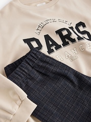 Ecru Oversized 100% Cotton Sweat and Check Barrel Leg Joggers Set (3-16yrs) - Image 8 of 8