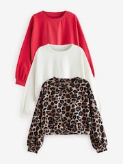 Red/White/Animal Boxy Long Sleeve 100% Cotton Sweatshirt 3 Pack (3-16yrs) - Image 1 of 7
