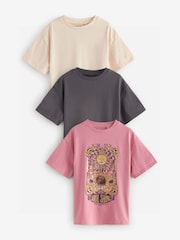 Pink/Cream/Charcoal Oversized Sequin Celestial T-Shirts 3 Pack (3-16yrs) - Image 1 of 11