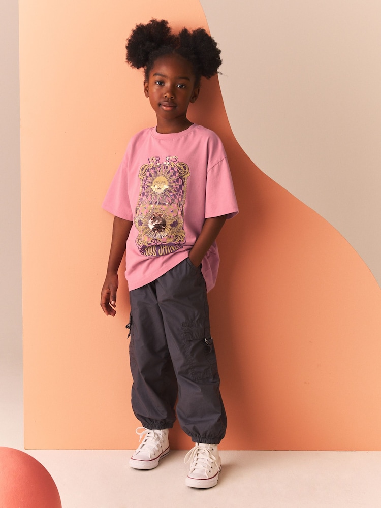 Pink/Cream/Charcoal Oversized Sequin Celestial T-Shirts 3 Pack (3-16yrs) - Image 3 of 11
