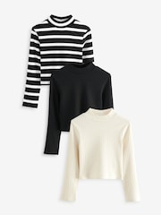 Black/White High Neck Long Sleeve Tops 3 Pack (3-16yrs) - Image 1 of 10