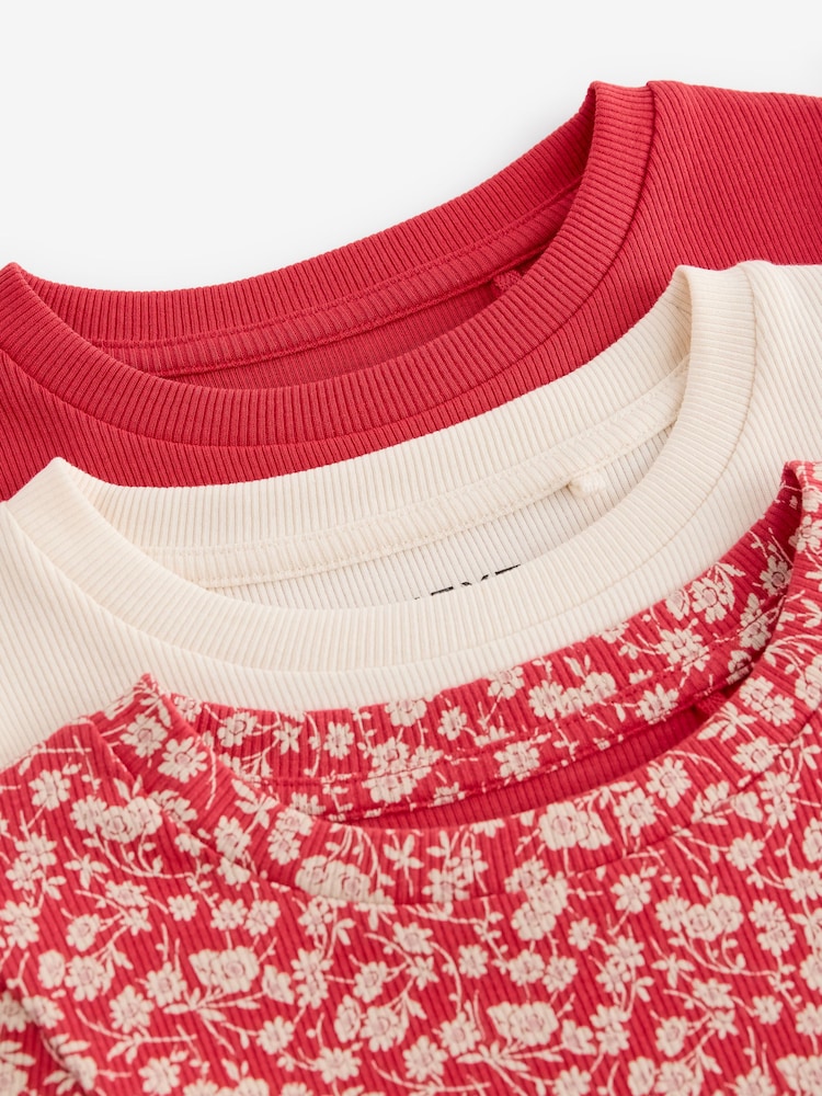 Red Ditsy Long Sleeve Rib T-Shirt 3 Pack (3-16yrs) - Image 10 of 10