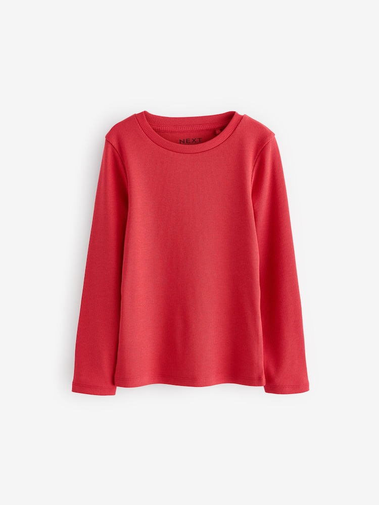 Rouge - T-shirt côtelé à manches longues Ditsy Lot de 3 (3-16ans) - Image 7 of 10