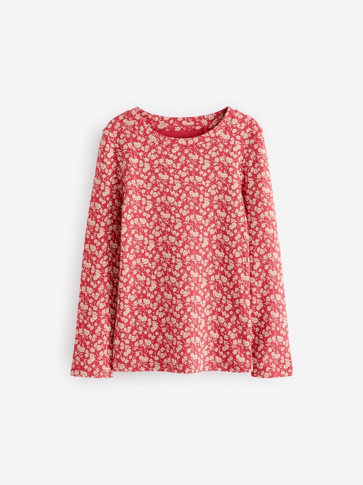 Rouge - T-shirt côtelé à manches longues Ditsy Lot de 3 (3-16ans) - Image 8 of 10
