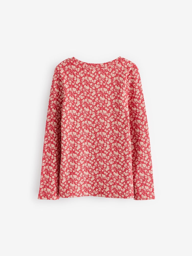 Rouge - T-shirt côtelé à manches longues Ditsy Lot de 3 (3-16ans) - Image 9 of 10