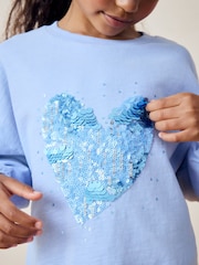 Blau/Weiß - Sequin Heart Boxy 100% Cotton Long Sleeve T-Shirts 3 Pack (3-16yrs) - Bild 5 von 11