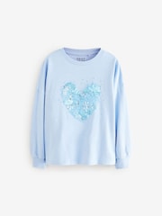 Blau/Weiß - Sequin Heart Boxy 100% Cotton Long Sleeve T-Shirts 3 Pack (3-16yrs) - Bild 6 von 11