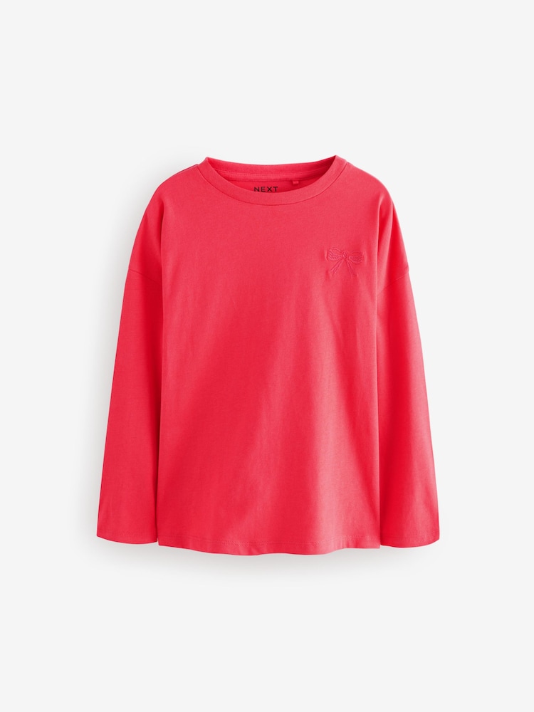 Pink/Blue Sequin Bow Long Sleeve 100% Cotton T-Shirts 4 Pack (3-16yrs) - Image 2 of 10 Pink/Blue Sequin Bow Long Sleeve 100% Cotton T-Shirts 4 Pack (3-16yrs) - Image 2 of 10