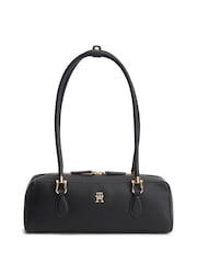 Tommy Hilfiger Black Monogram Textured Shoulder Bag - Image 1 of 4