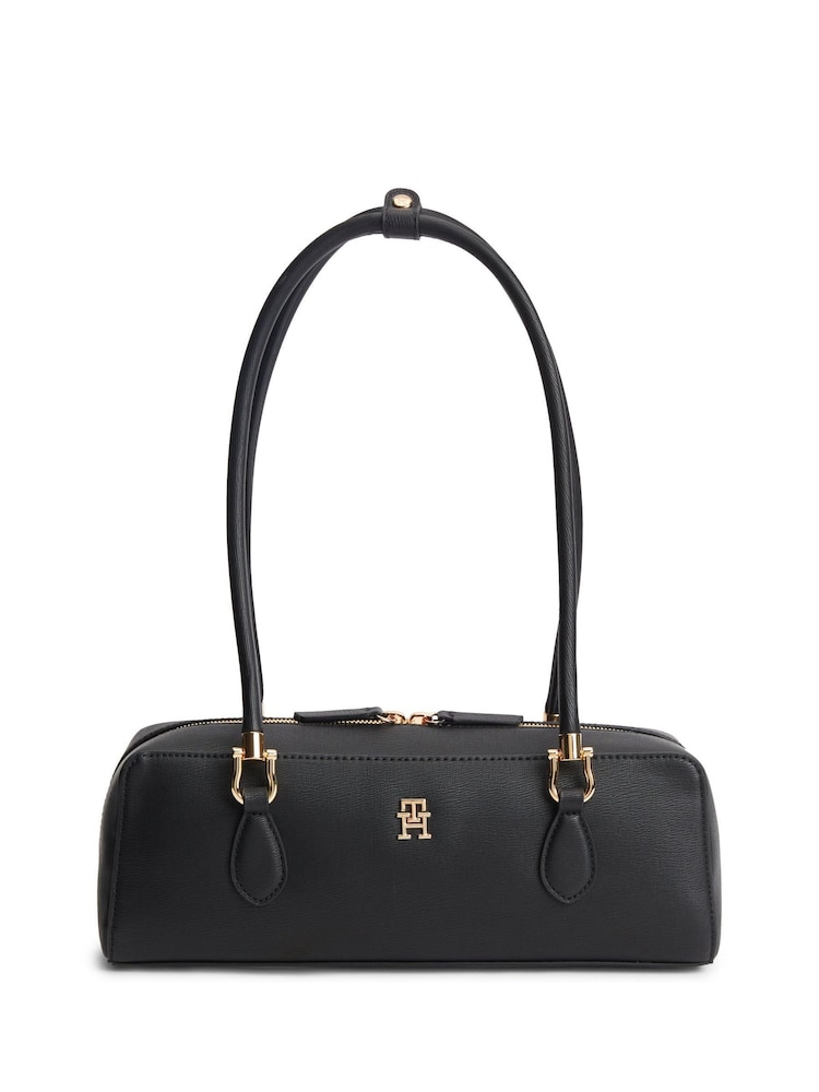 Tommy Hilfiger Black Monogram Textured Shoulder Bag - Image 1 of 4 Tommy Hilfiger Black Monogram Textured Shoulder Bag - Image 1 of 4