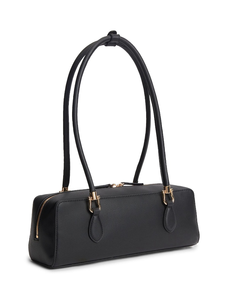 Tommy Hilfiger Black Monogram Textured Shoulder Bag - Image 2 of 4 Tommy Hilfiger Black Monogram Textured Shoulder Bag - Image 2 of 4