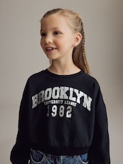 Black Varsity Graphic 100% Cotton Long Sleeve Sweatshirt (3-16yrs) - Image 3 of 9