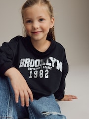 Black Varsity Graphic 100% Cotton Long Sleeve Sweatshirt (3-16yrs) - Image 4 of 9