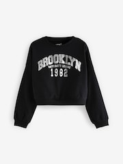 Black Varsity Graphic 100% Cotton Long Sleeve Sweatshirt (3-16yrs) - Image 5 of 9