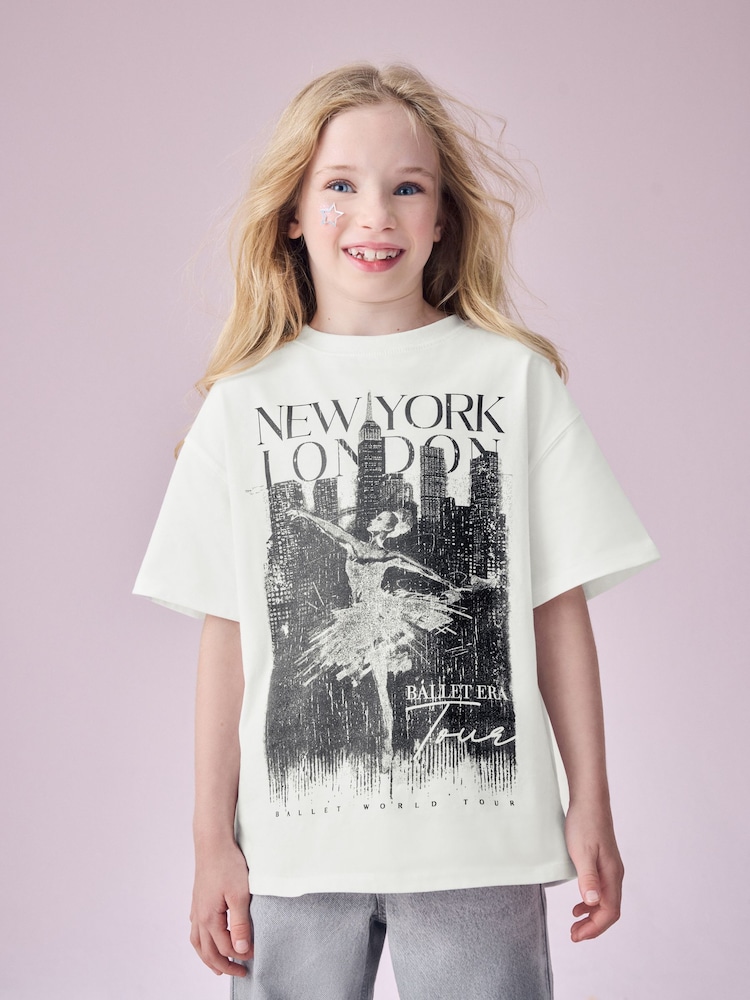 White Oversized Ballet Graphic 100% Cotton T-Shirt (3-16yrs) - Image 1 of 7
