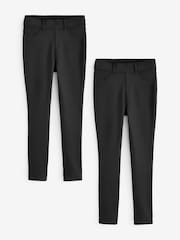 Black Full Length Brushed and Non brushed 2 Pack of jersey Denim Leggings - Image 1 of 9