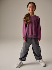 Purple Oversized 100% Cotton Sweat and Check Barrel Leg Joggers Set (3-16yrs) - Image 1 of 11