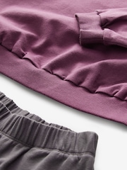 Purple Oversized 100% Cotton Sweat and Check Barrel Leg Joggers Set (3-16yrs) - Image 10 of 11
