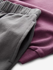 Purple Oversized 100% Cotton Sweat and Check Barrel Leg Joggers Set (3-16yrs) - Image 11 of 11