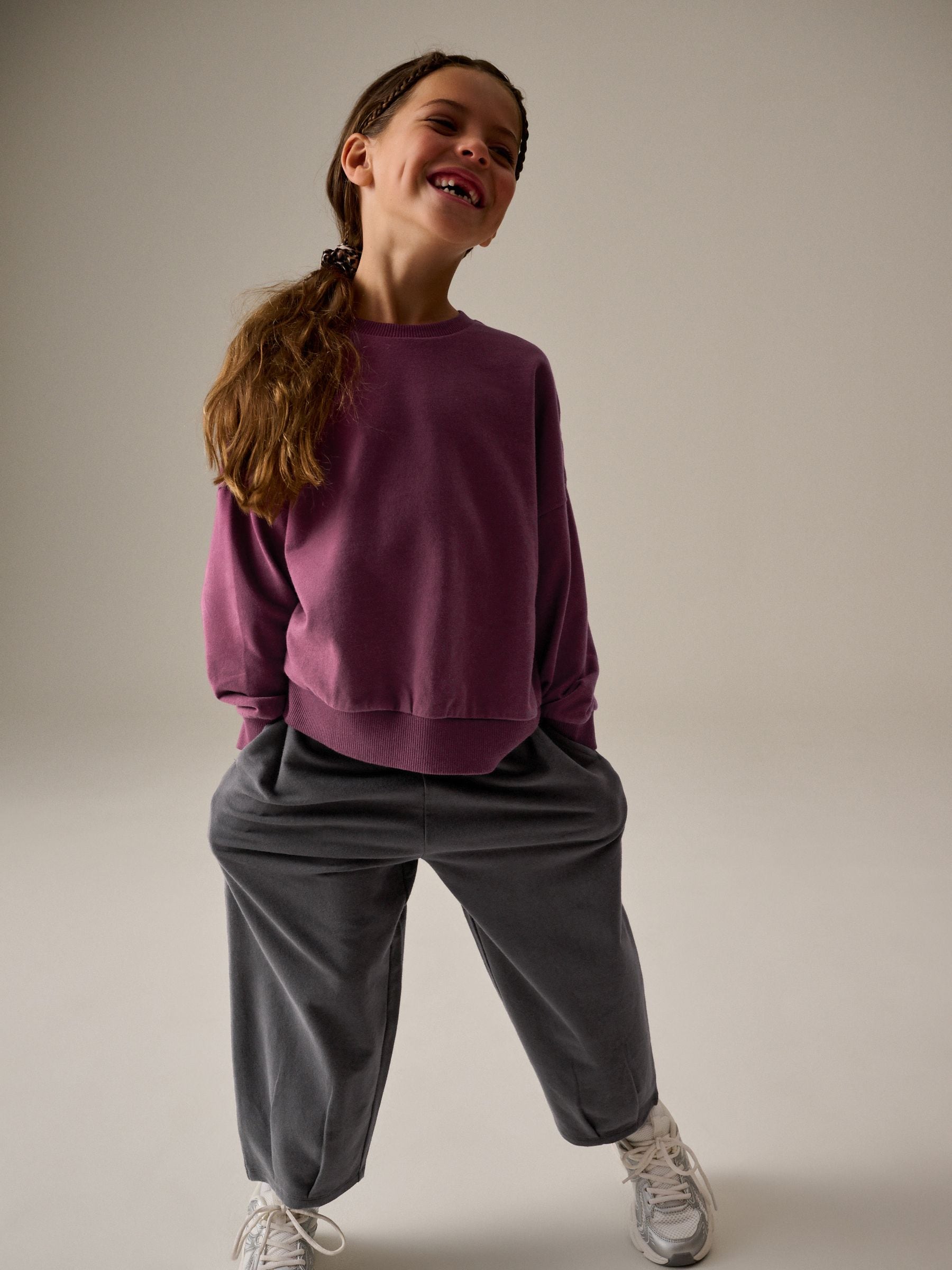 Buy Purple Oversized 100% Cotton Sweat and Check Barrel Leg