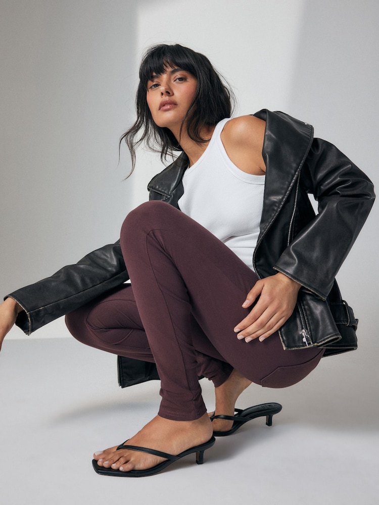 Berry Purple Jersey Denim Leggings - Image 1 of 8