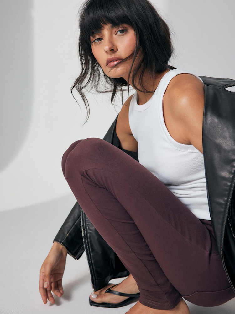 Berry Purple Jersey Denim Leggings - Image 2 of 8